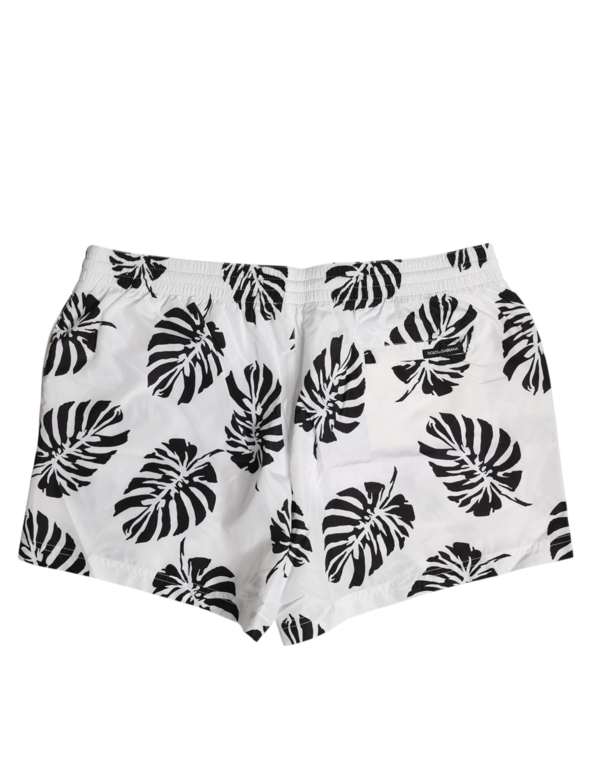 Dolce &amp; Gabbana White Black Print Beachwear Shorts Swimwear