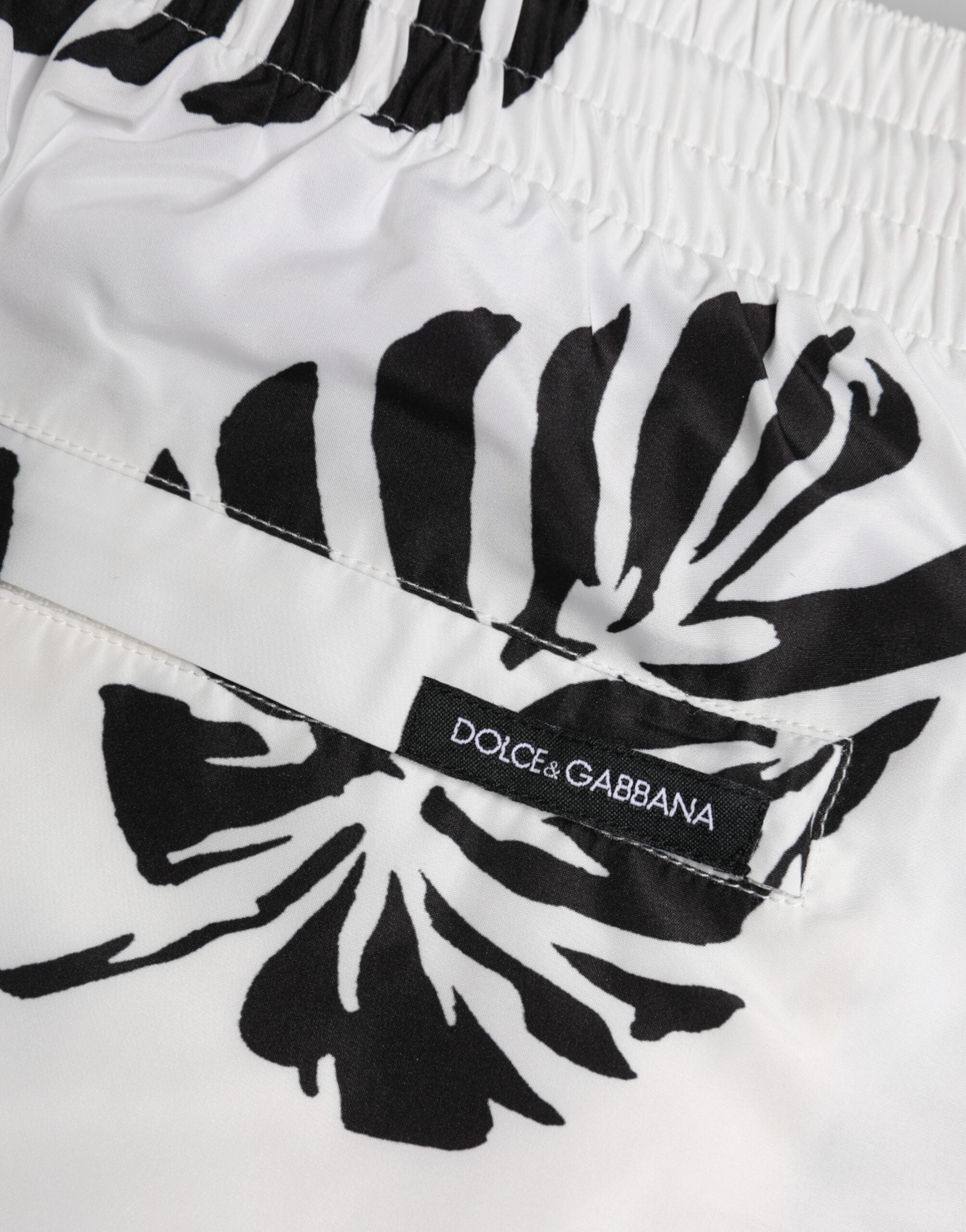 Dolce &amp; Gabbana White Black Print Beachwear Shorts Swimwear