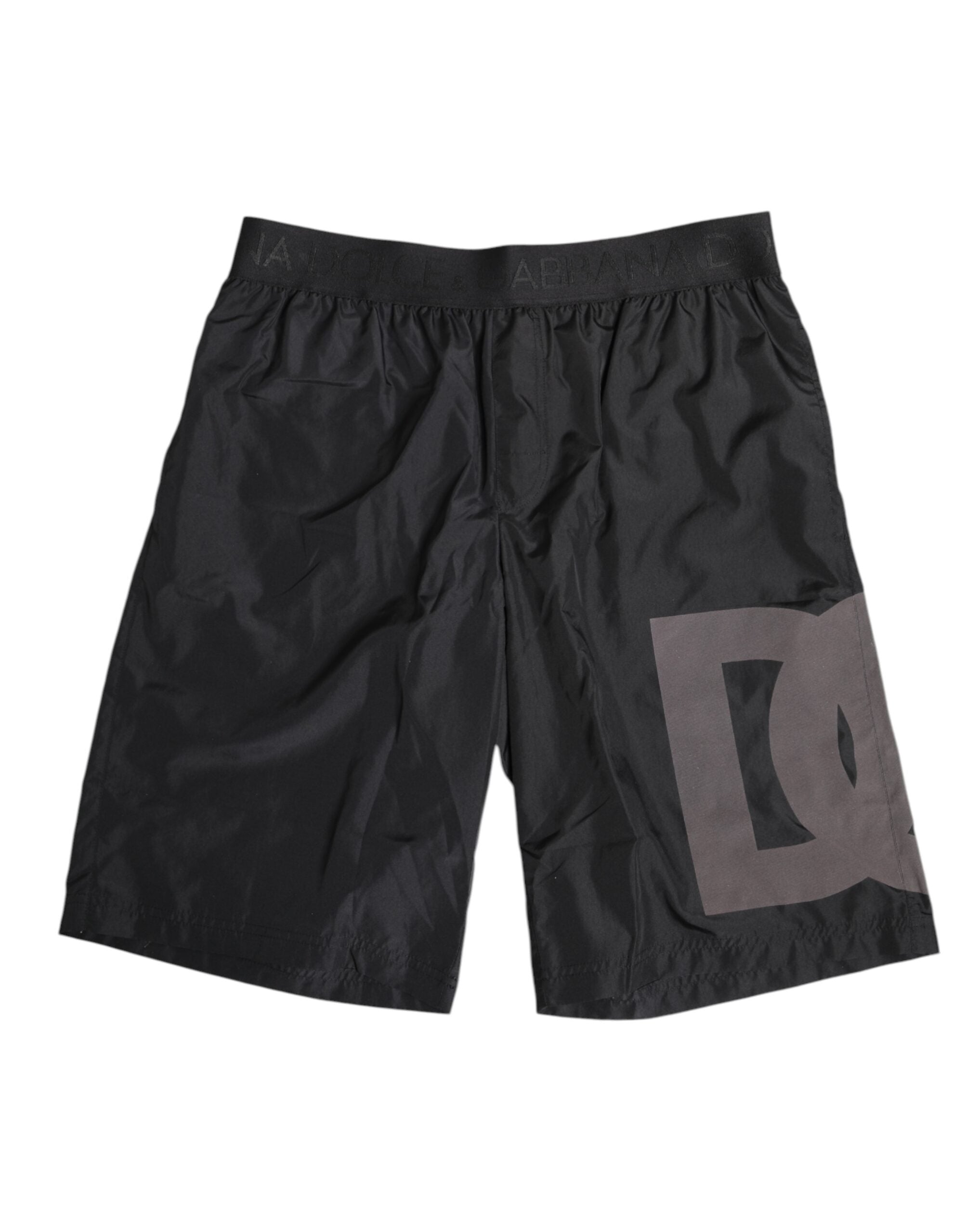 Dolce &amp; Gabbana Black Logo Print Beachwear Men Shorts Swimwear