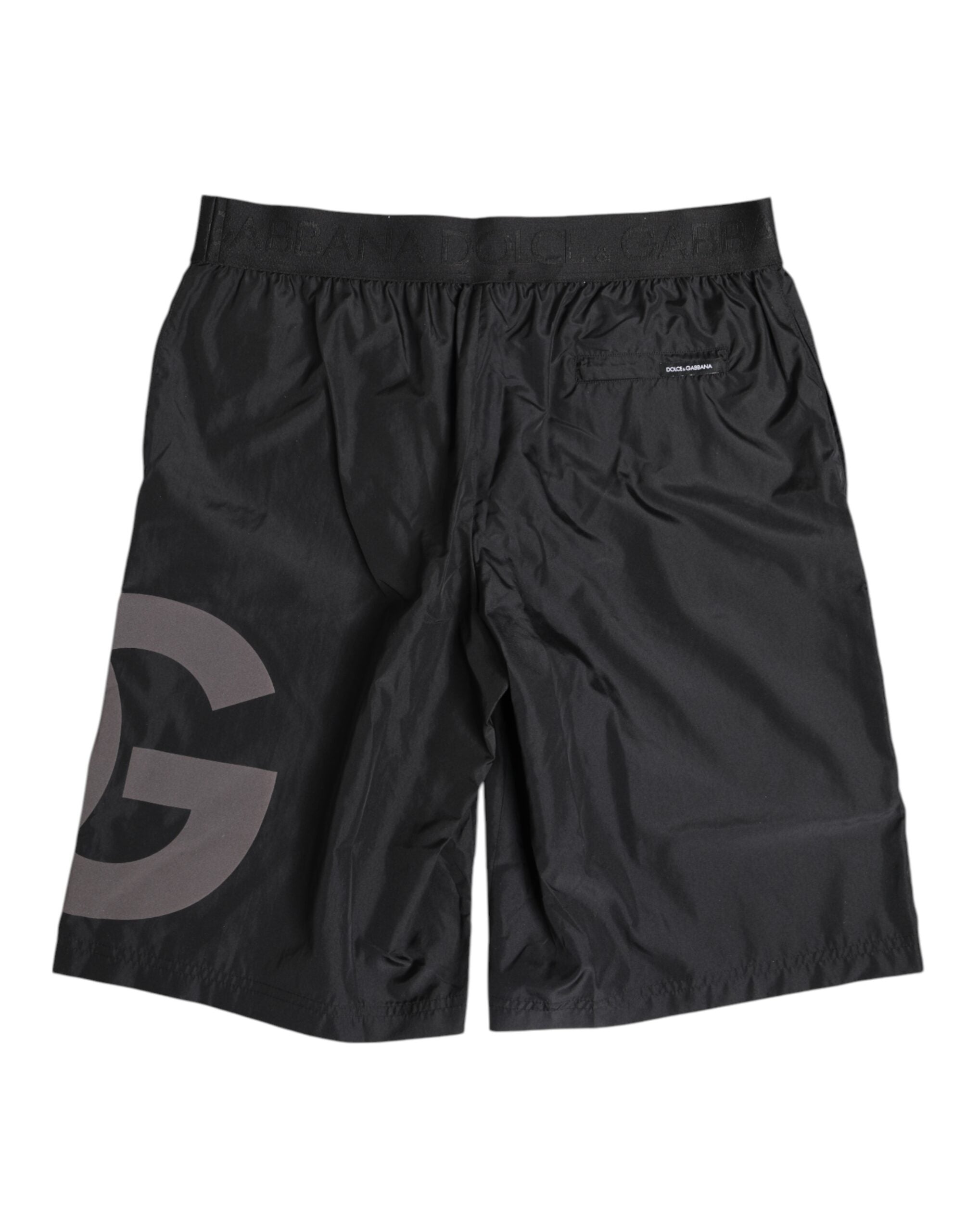 Dolce &amp; Gabbana Black Logo Print Beachwear Men Shorts Swimwear