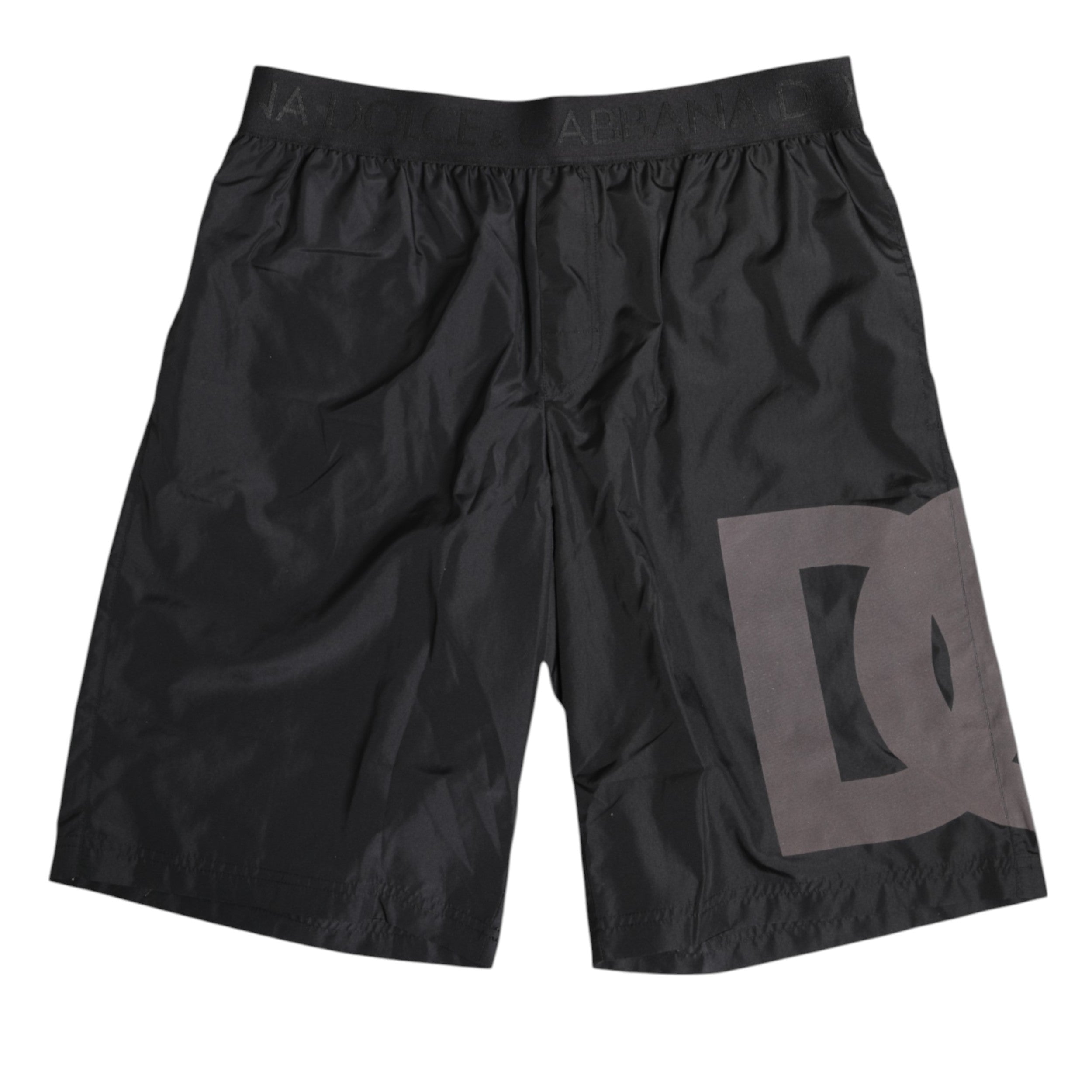 Dolce &amp; Gabbana Black Logo Print Beachwear Men Shorts Swimwear