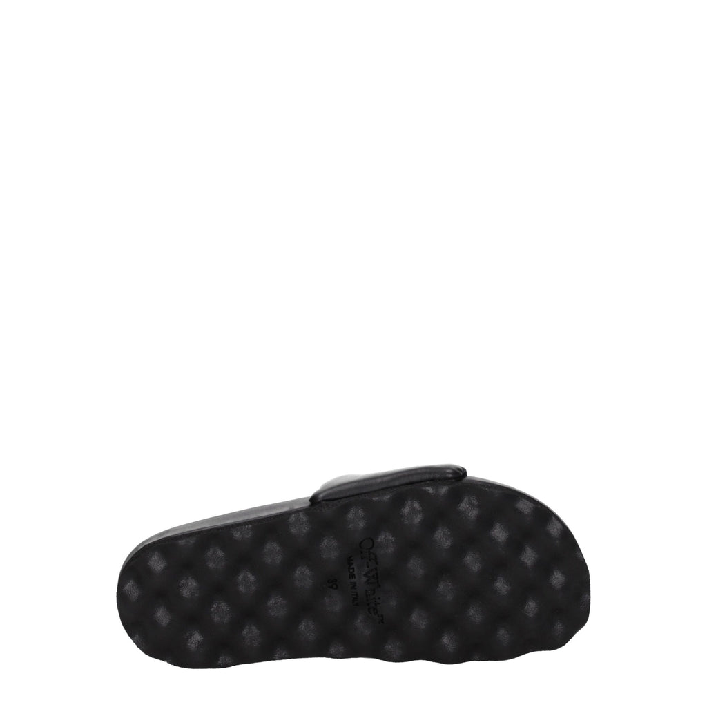 Off-White Black Leather Slippers Sandals