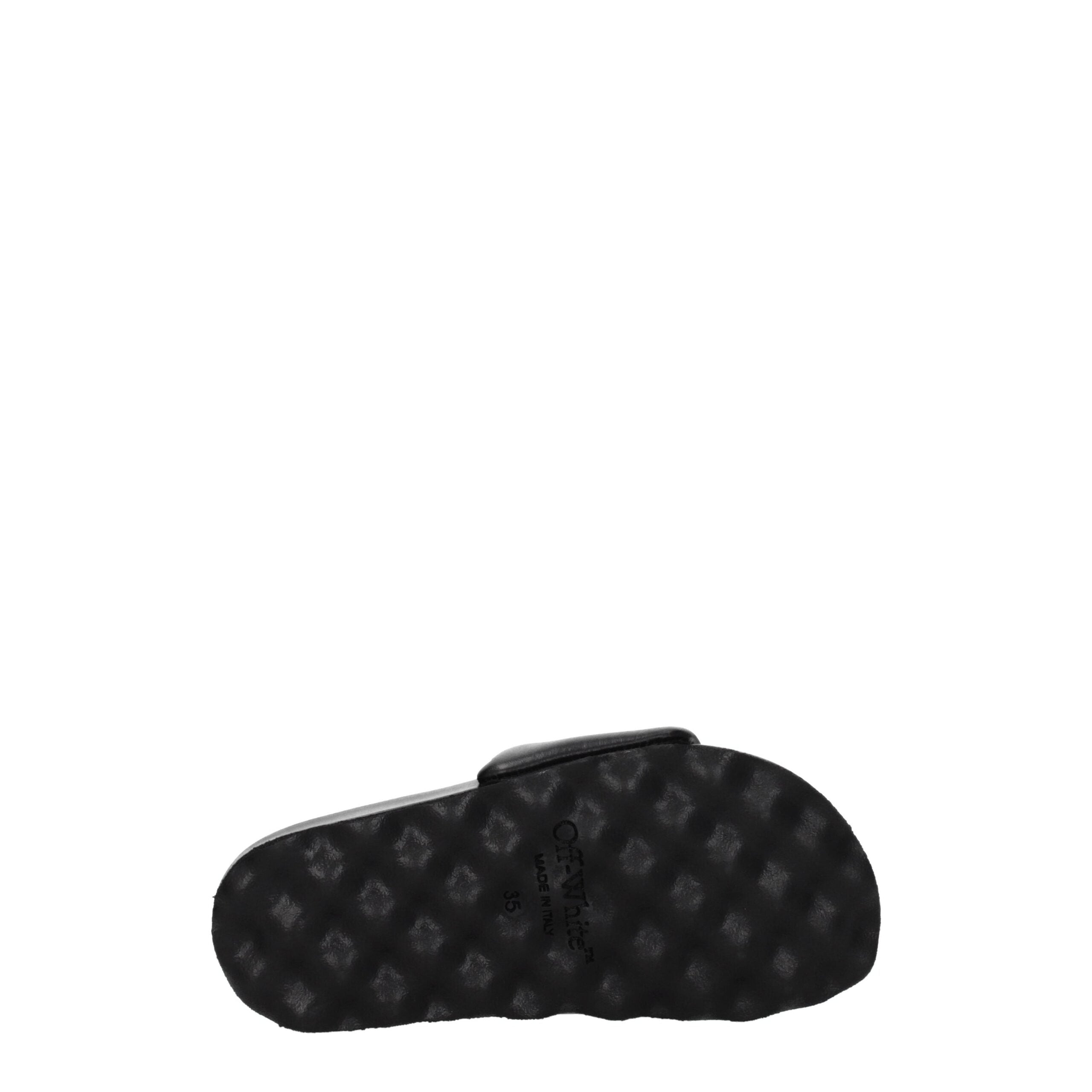 Off-White Black Leather Slippers Sandals