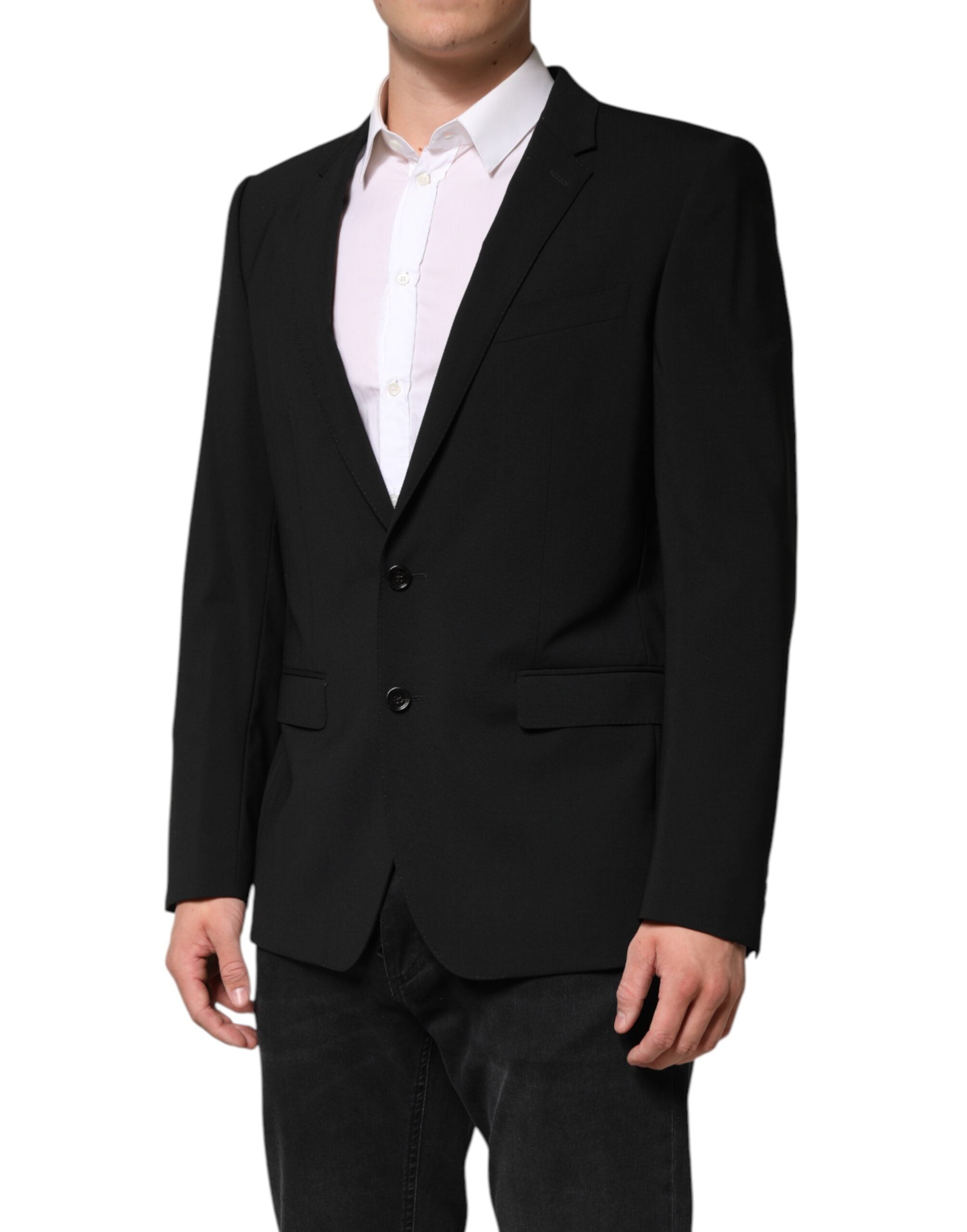 Dolce &amp; Gabbana Black Wool Single Breasted Men Coat Blazer