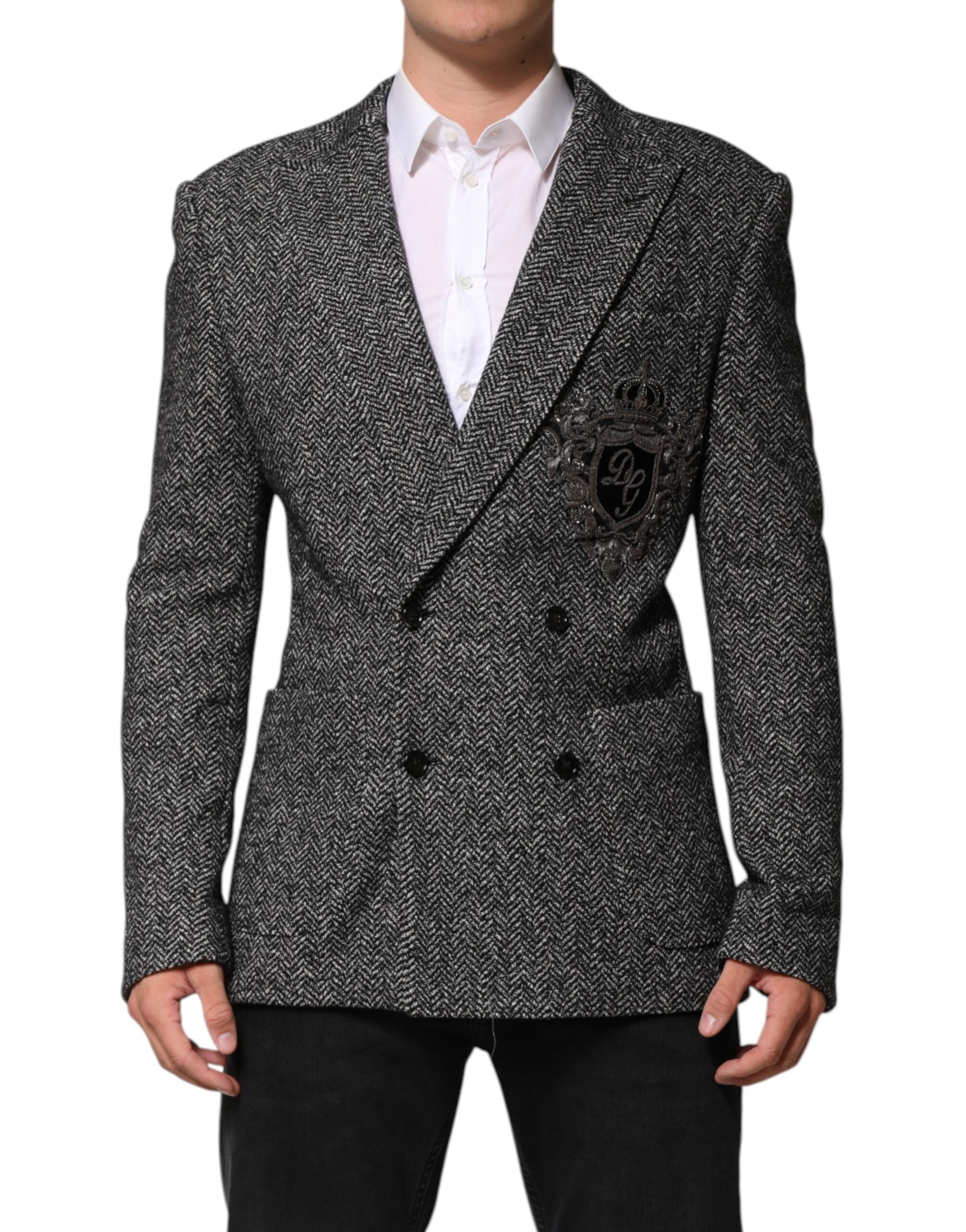 Dolce &amp; Gabbana Black White Double Breasted Men Suit Blazer