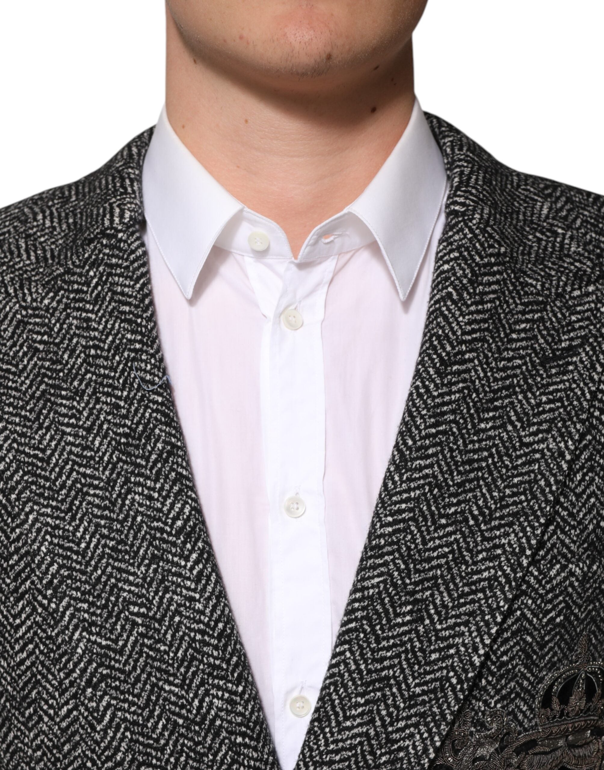 Dolce &amp; Gabbana Black White Double Breasted Men Suit Blazer