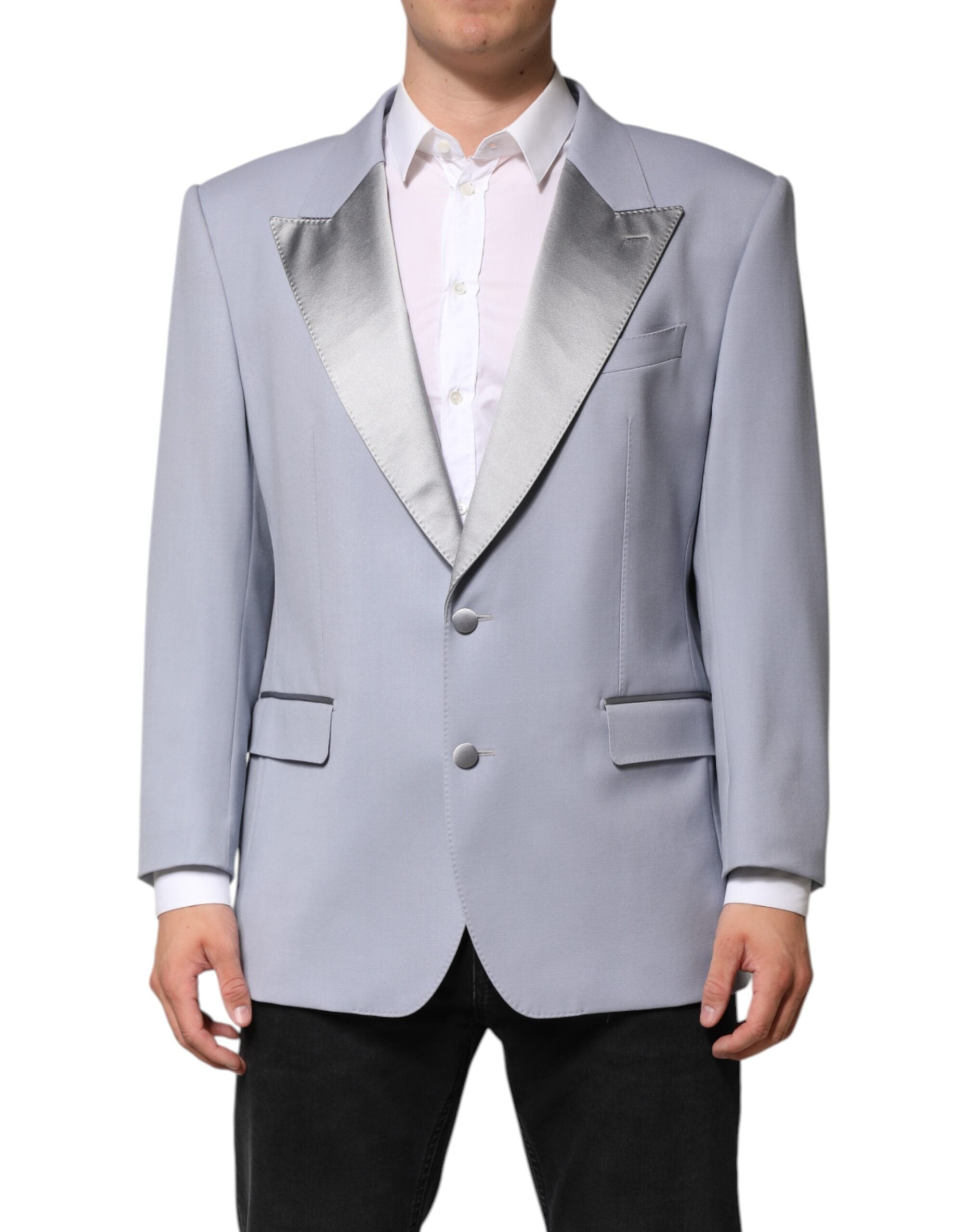 Dolce &amp; Gabbana Gray Wool Single Breasted Men Suit Blazer