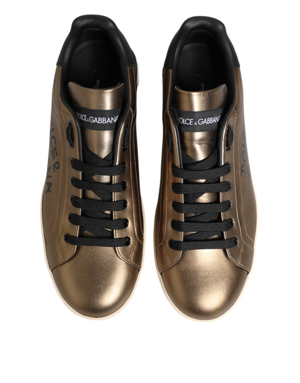 Dolce & Gabbana Gold White Leather Low Top Men Sneakers Shoes