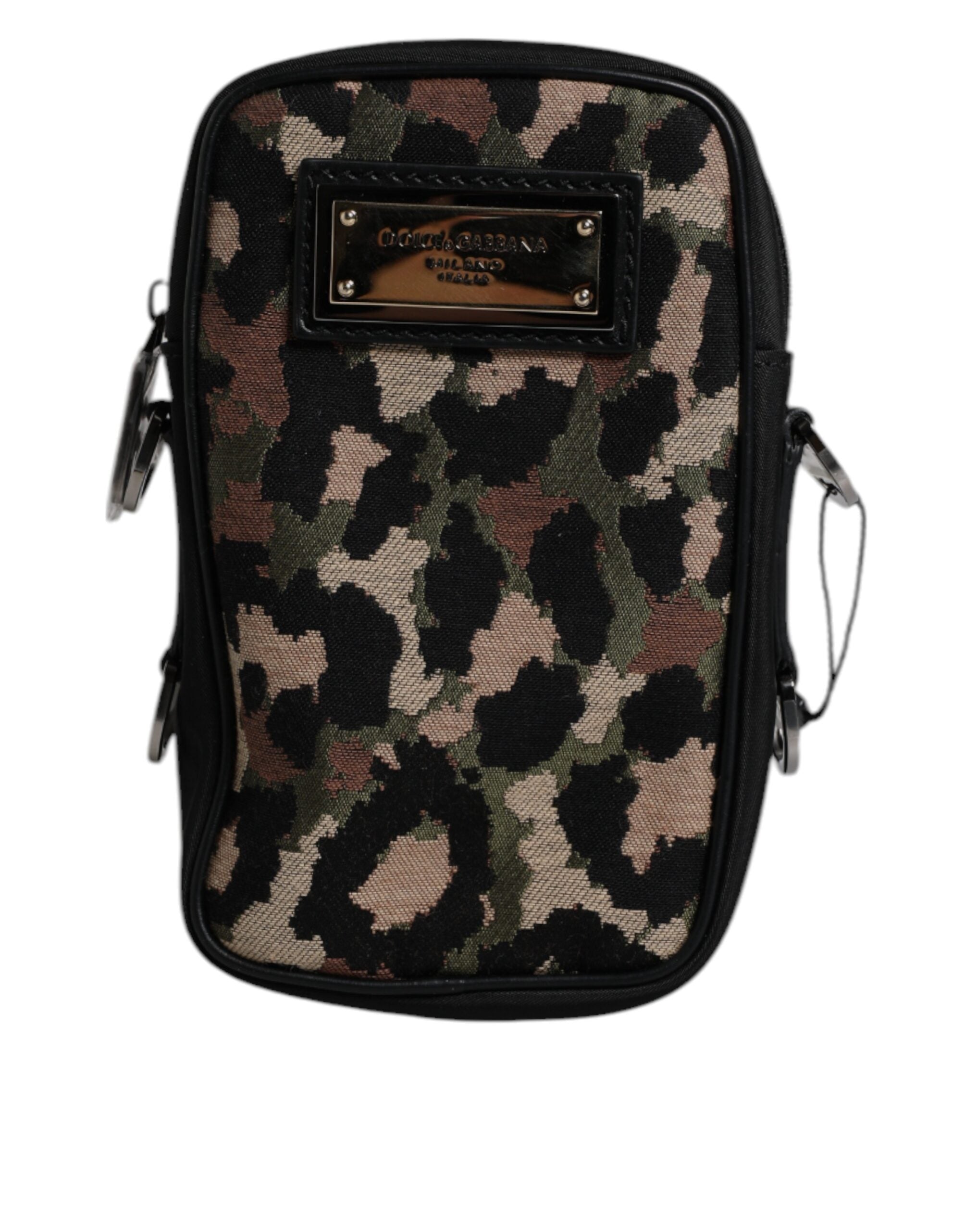 Dolce &amp; Gabbana Multicolor Leopard Jacquard Logo Plaque Neck Strap Bag