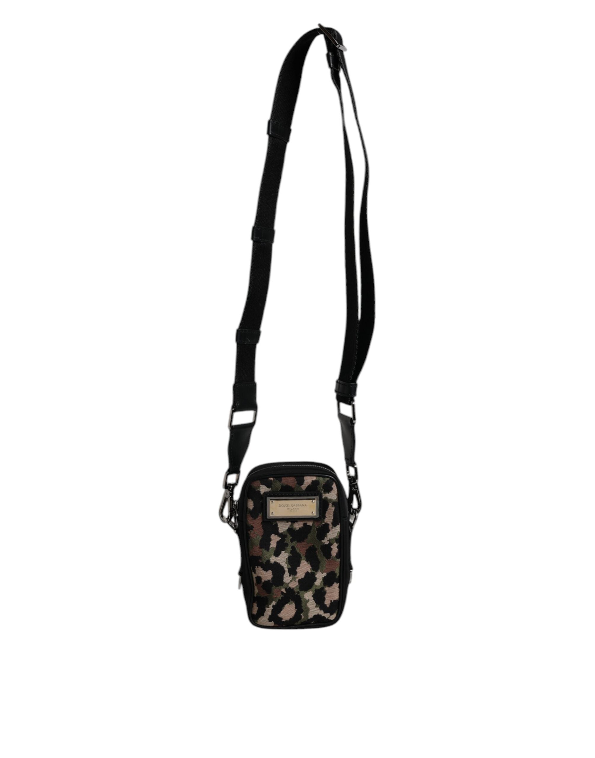 Dolce &amp; Gabbana Multicolor Leopard Jacquard Logo Plaque Neck Strap Bag