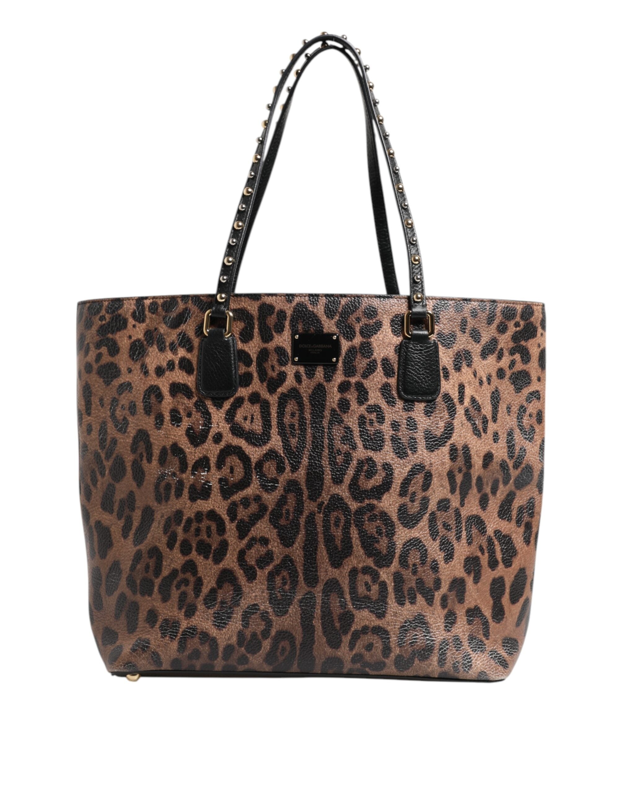 Dolce &amp; Gabbana Brown Leopard GLAM Leather Logo Plaque Tote Bag