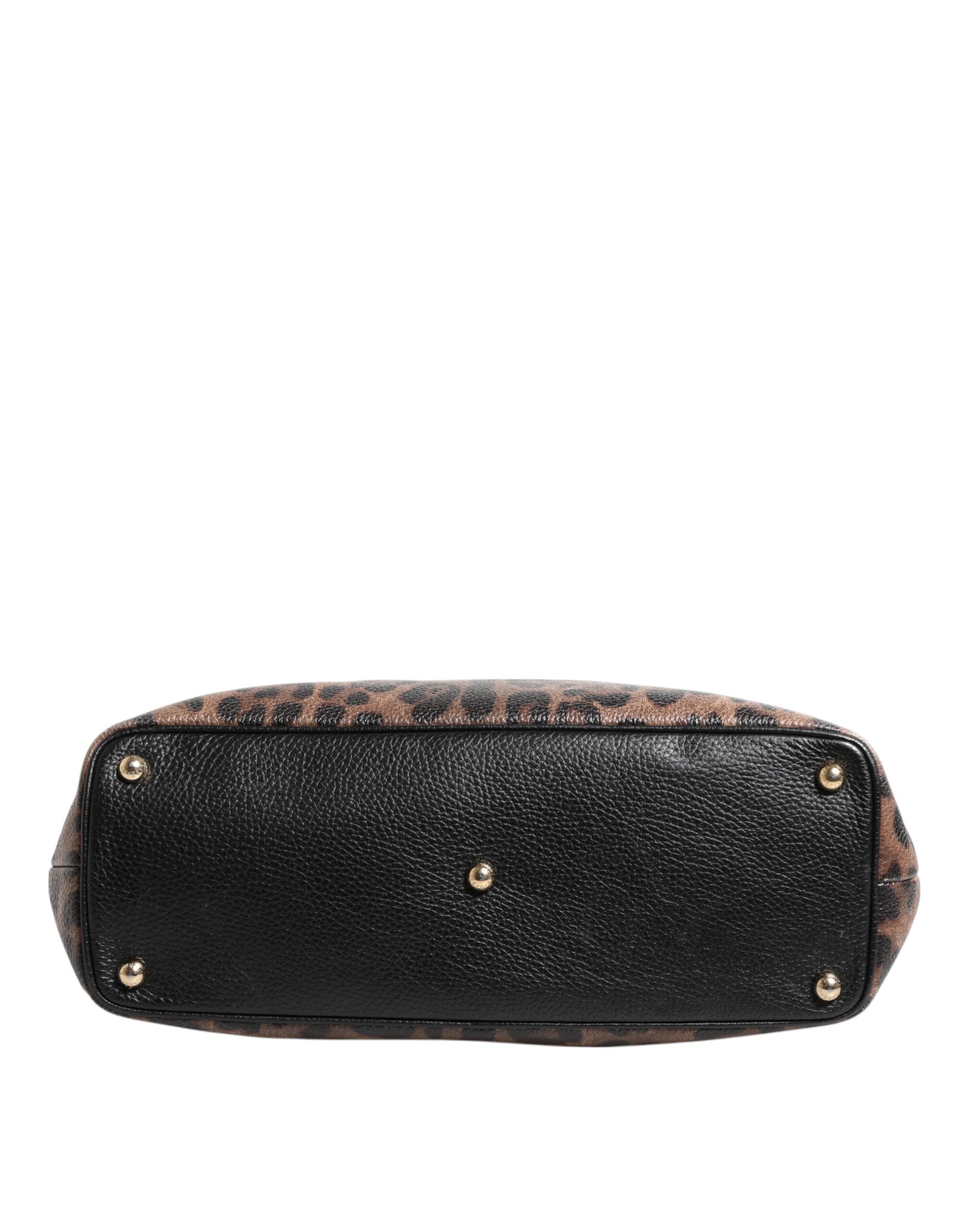 Dolce &amp; Gabbana Brown Leopard GLAM Leather Logo Plaque Tote Bag