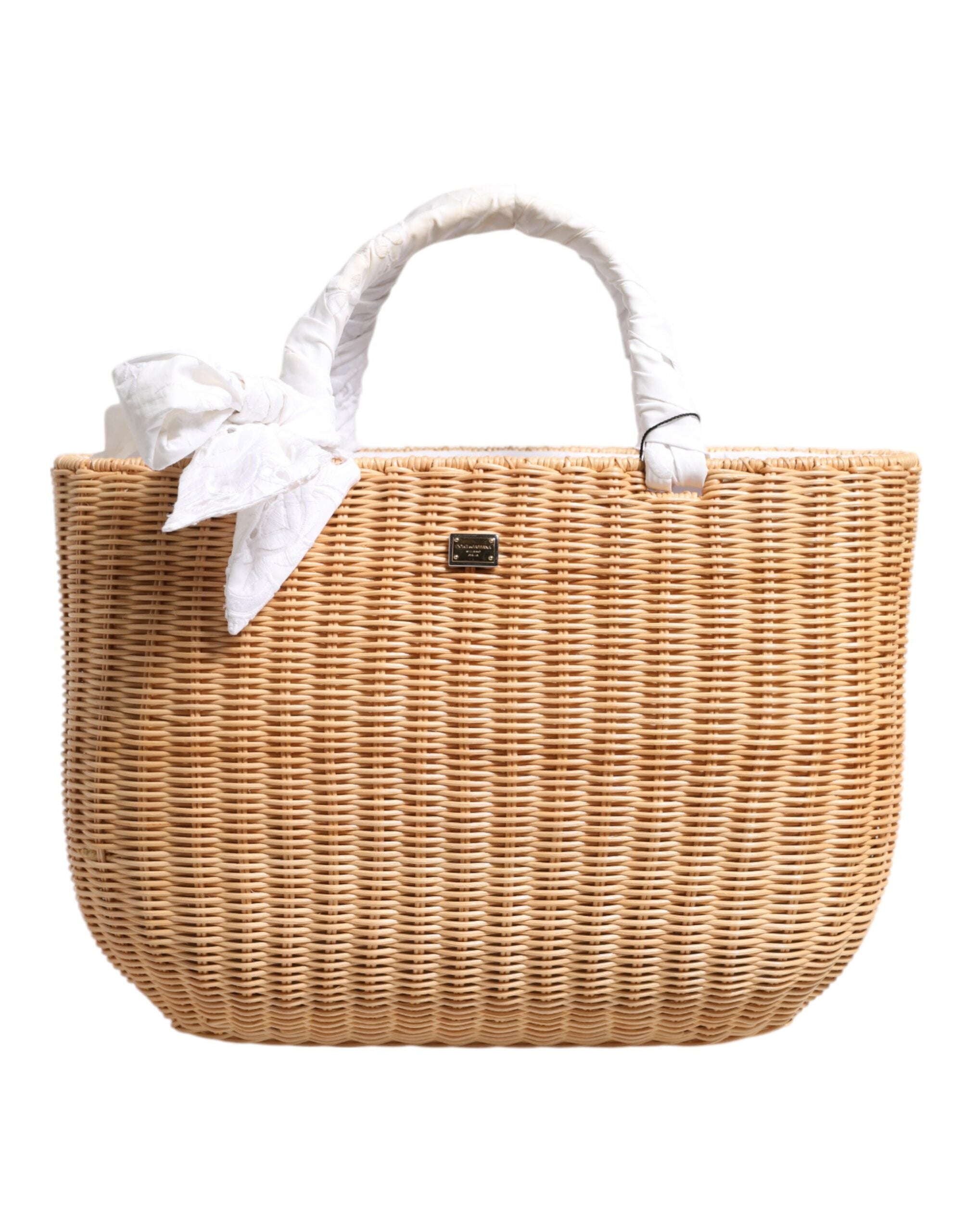 Dolce &amp; Gabbana Beige Fiber Vegetable Basket Handbag Tote Bag