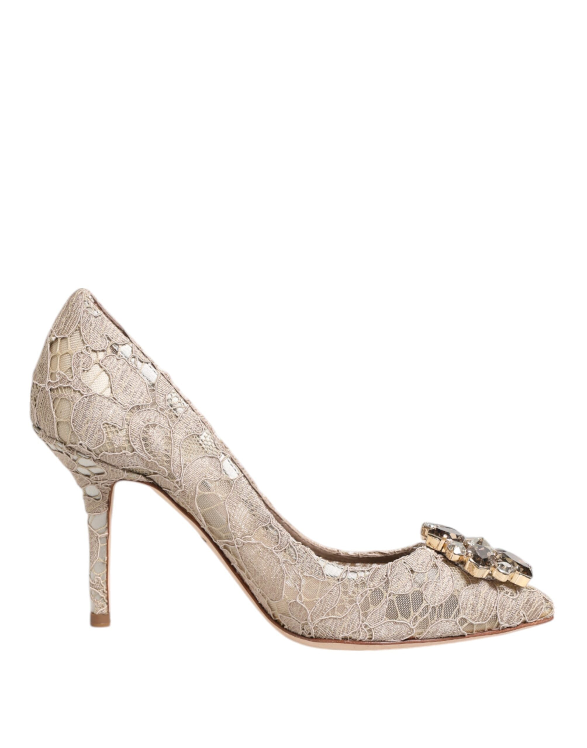 Dolce &amp; Gabbana Beige Taormina Lace Crystal Heels Pumps Shoes
