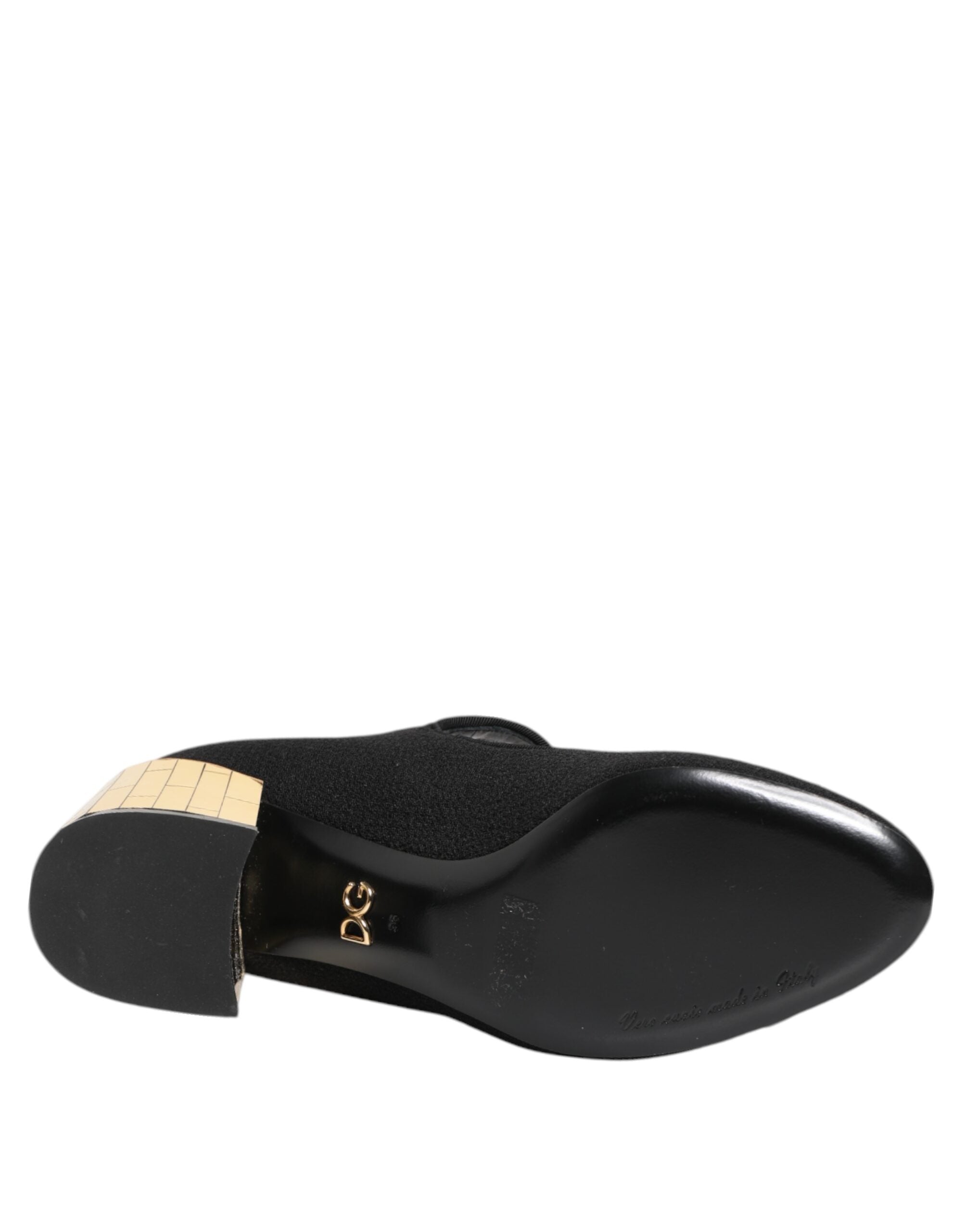 Dolce &amp; Gabbana Black Flower Crystal Embellished Mary Jane Shoes
