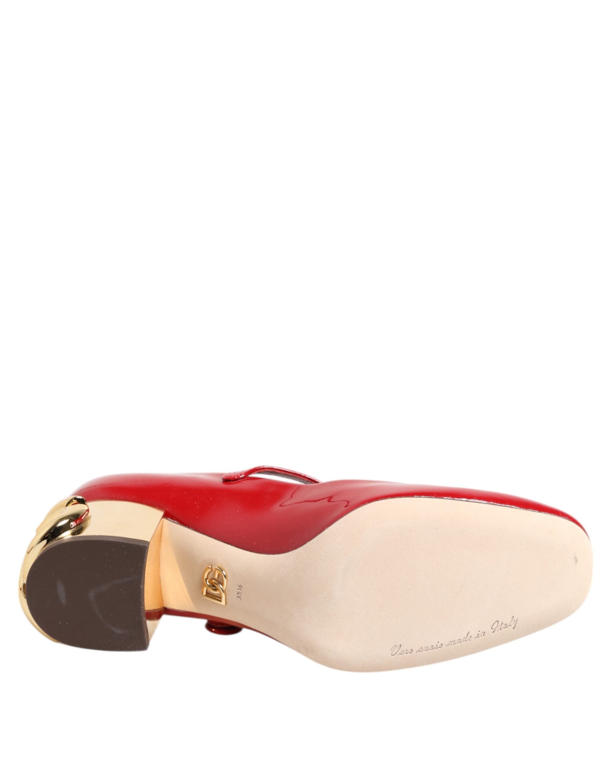 Dolce &amp; Gabbana Red Leather DG Logo Heels Sandals Shoes