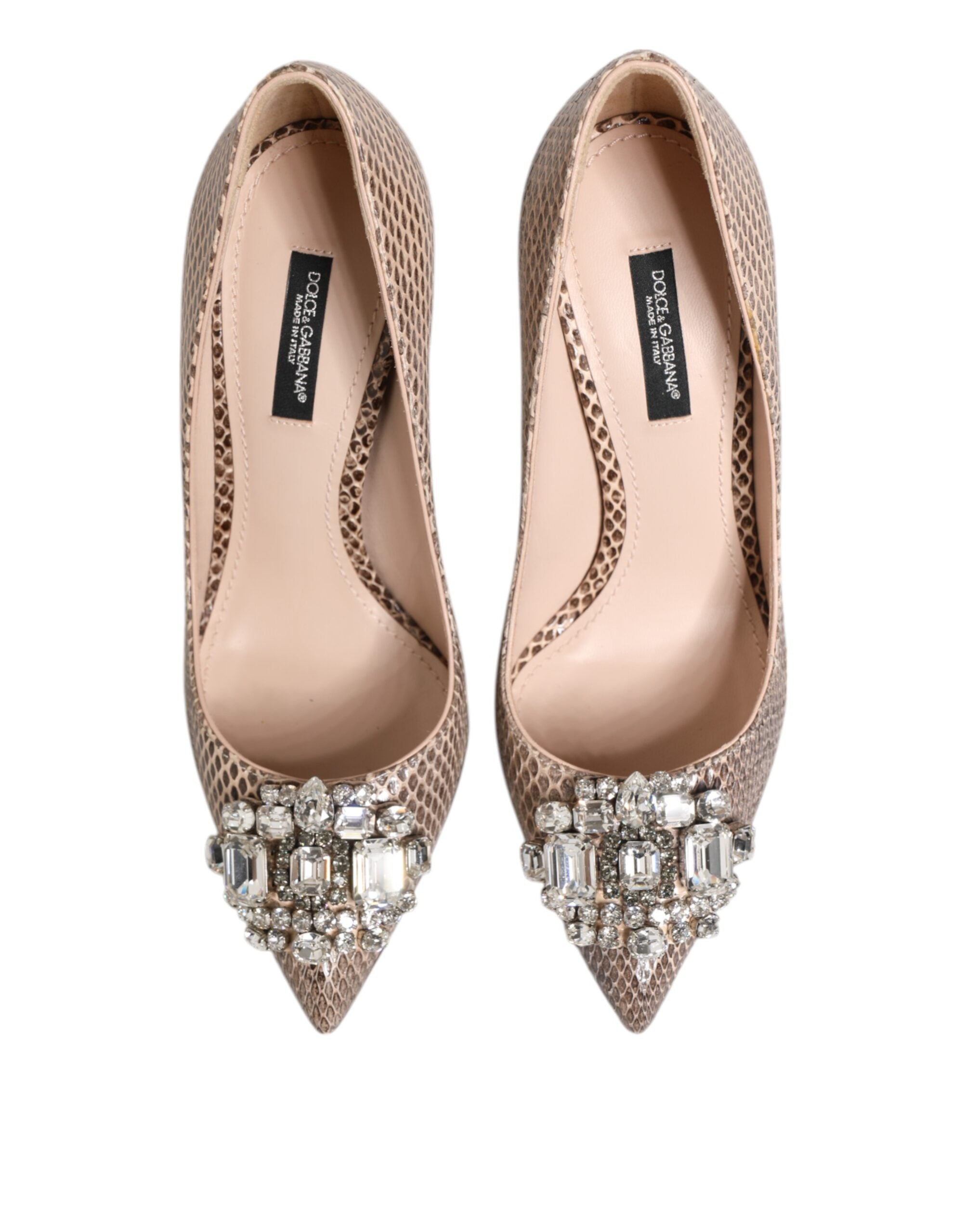 Dolce &amp; Gabbana Beige Leather Crystal Embellished Pumps Shoes