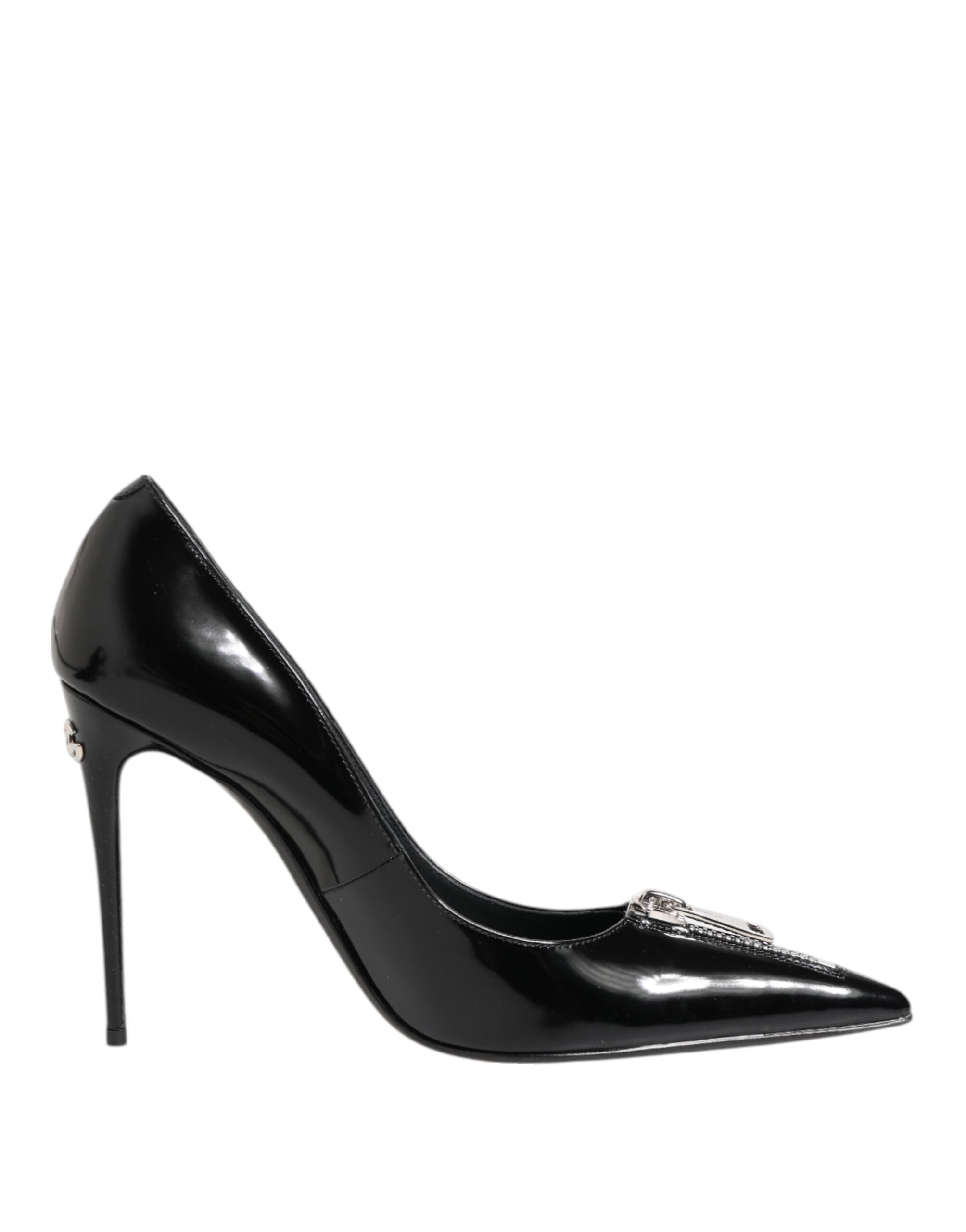 Dolce &amp; Gabbana Black Patent Leather Zipper Heels Pumps Shoes