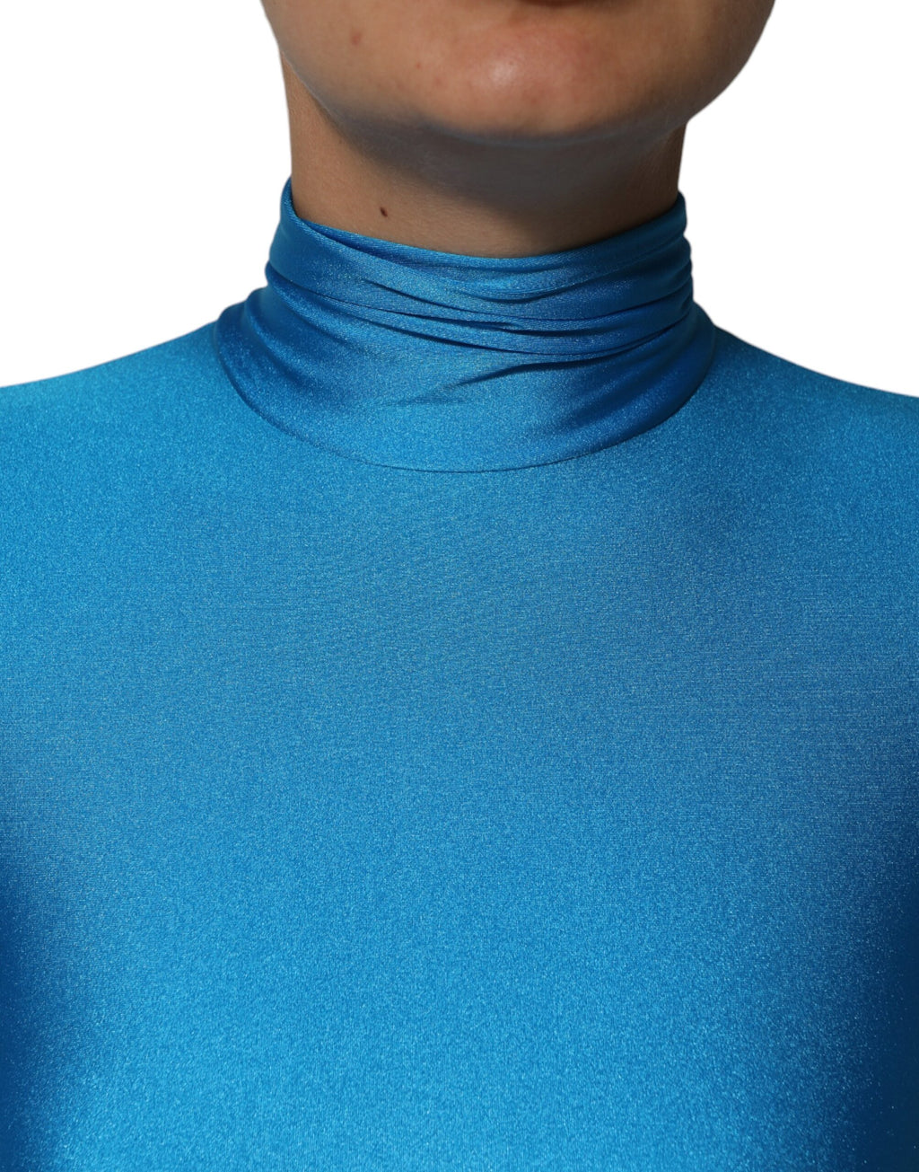 Dolce &amp; Gabbana Blue Nylon Turtleneck Bodycon Jumpsuit Dress