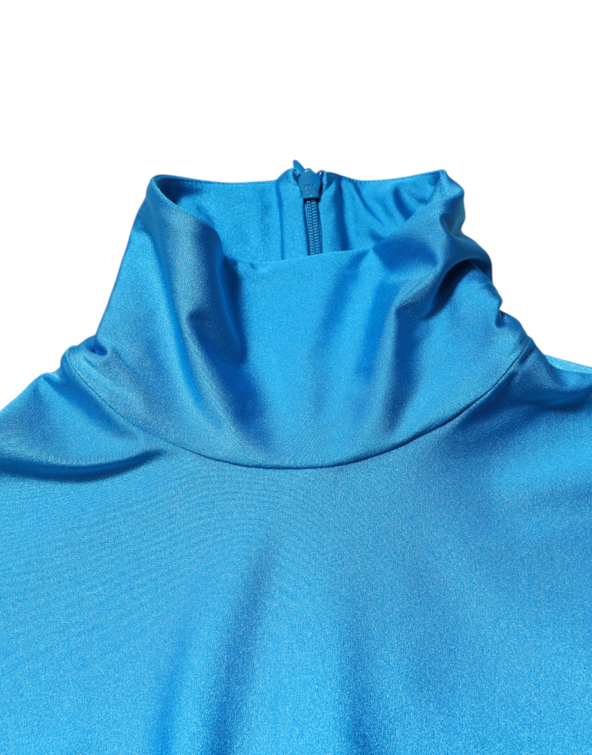 Dolce &amp; Gabbana Blue Nylon Turtleneck Bodycon Jumpsuit Dress