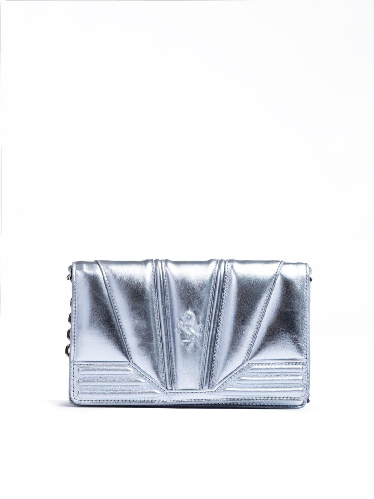 Ferrari Metal light blue GT patent leather bag with chain