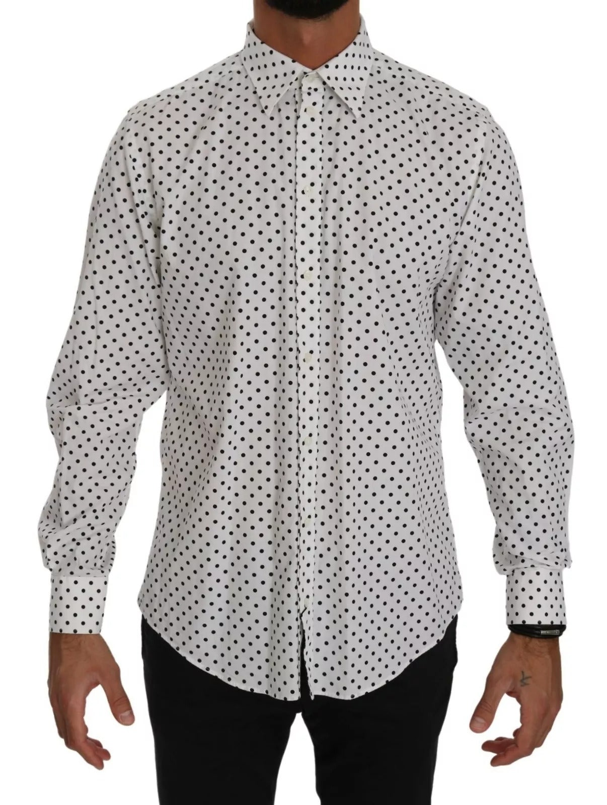 Dolce &amp; Gabbana White Dotted Dress Formal MARTINI Shirt