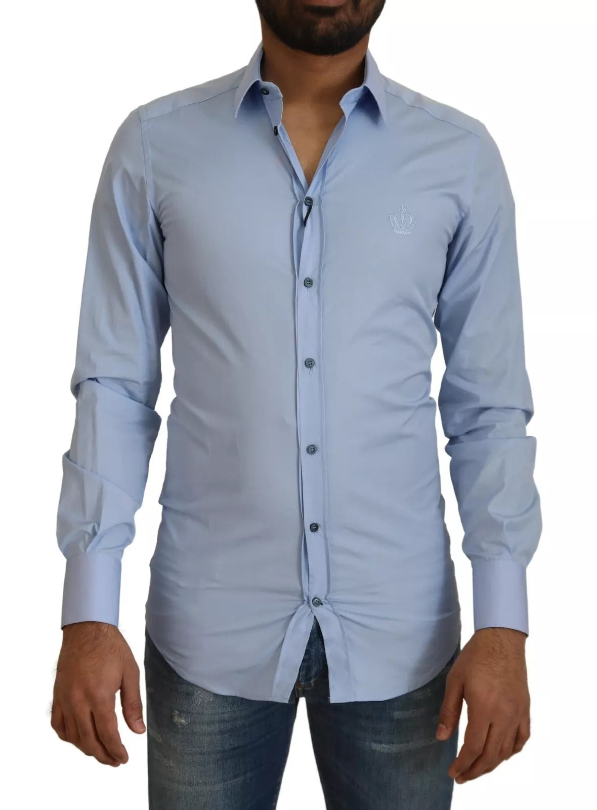 Dolce &amp; Gabbana Light Blue Cotton Slim Fit Dress Shirt