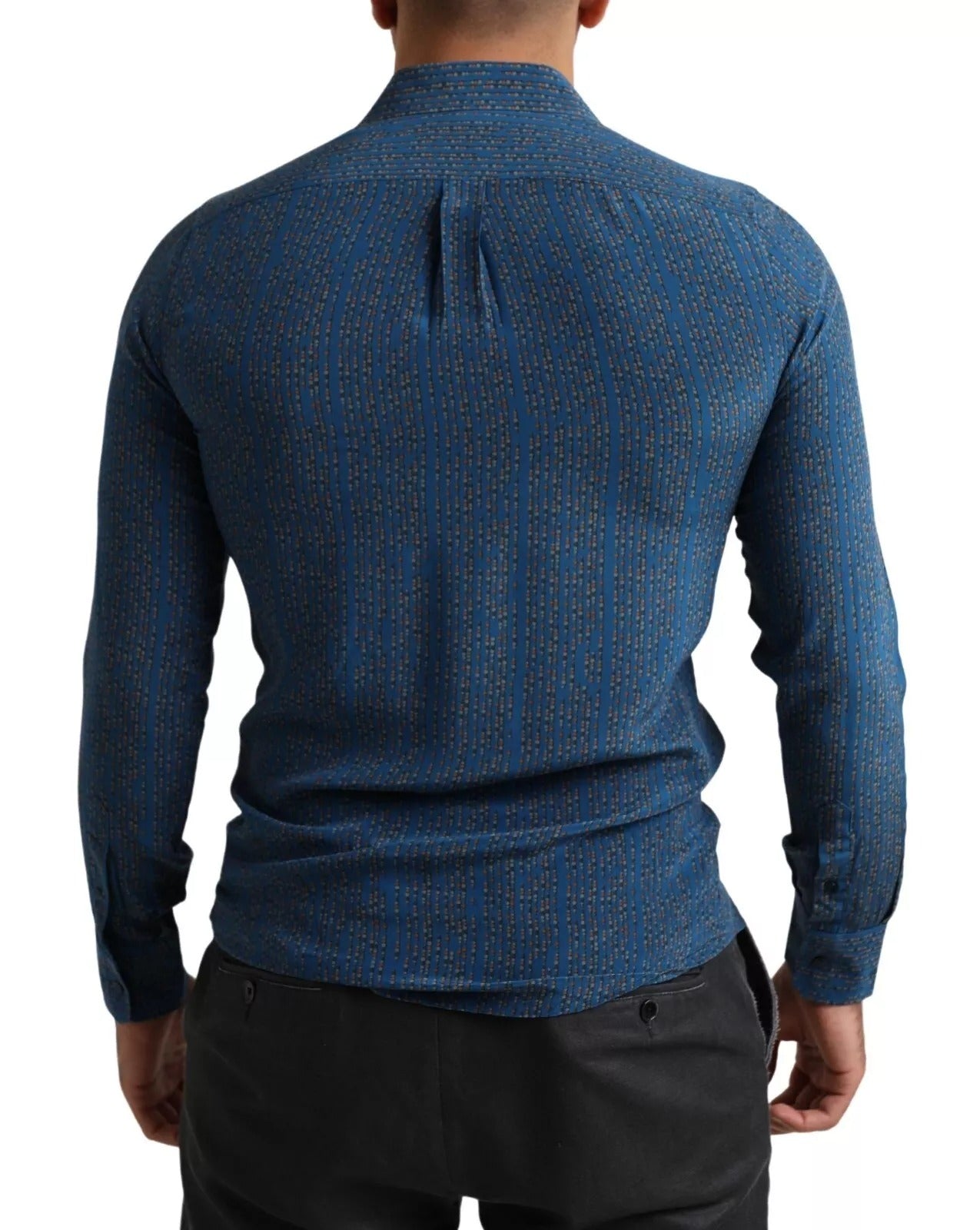 Dolce &amp; Gabbana Blue MARTINI Silk Slim Fit Long Sleeves Shirt