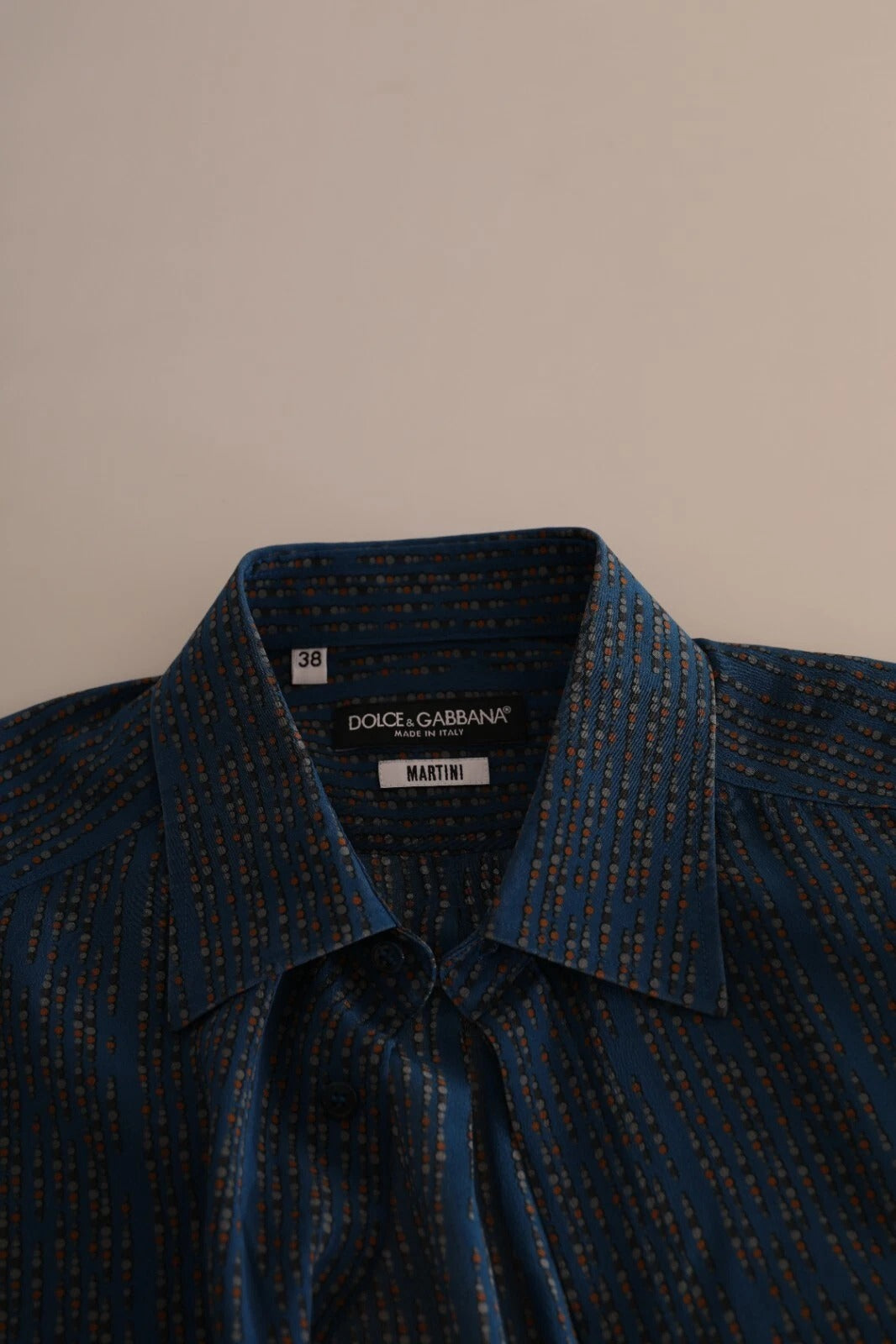 Dolce &amp; Gabbana Blue MARTINI Silk Slim Fit Long Sleeves Shirt