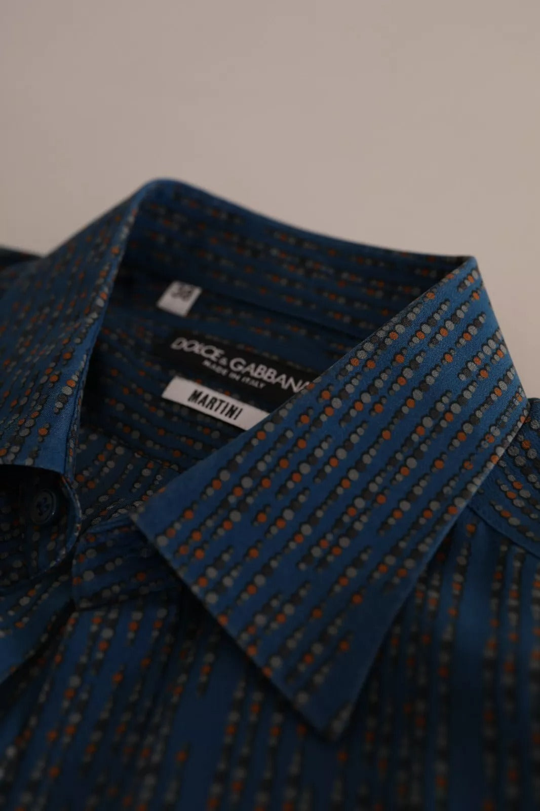 Dolce &amp; Gabbana Blue MARTINI Silk Slim Fit Long Sleeves Shirt