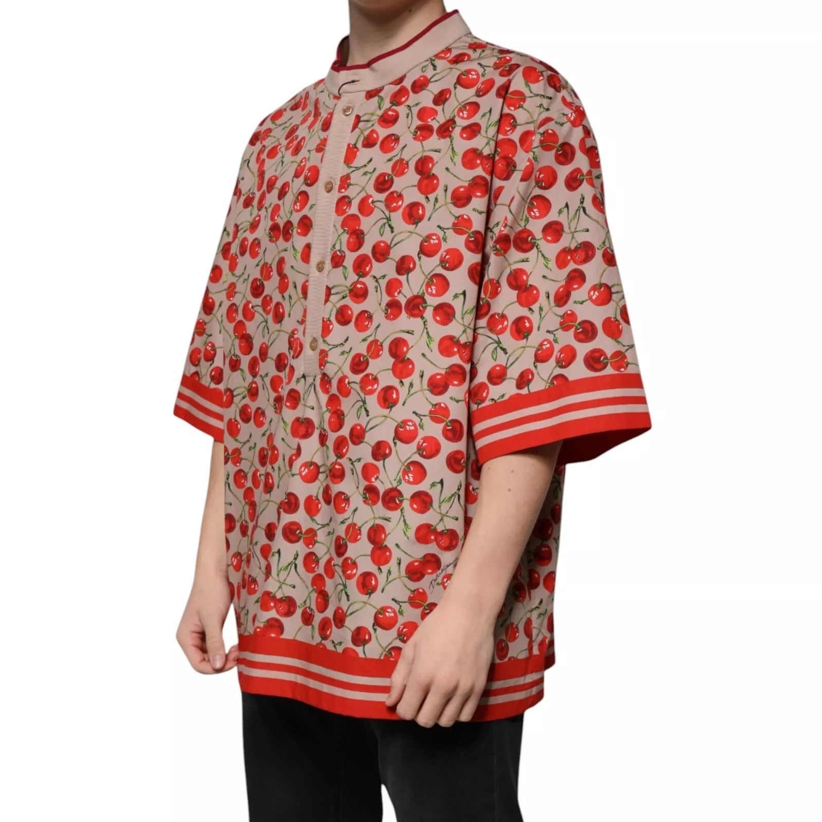 Dolce &amp; Gabbana Beige Cherry Nylon Buttoned Casual Shirt