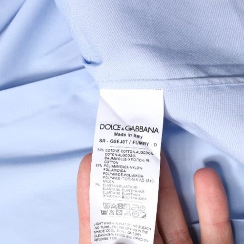 Dolce &amp; Gabbana Light Blue Cotton GOLD Dress Formal Shirt