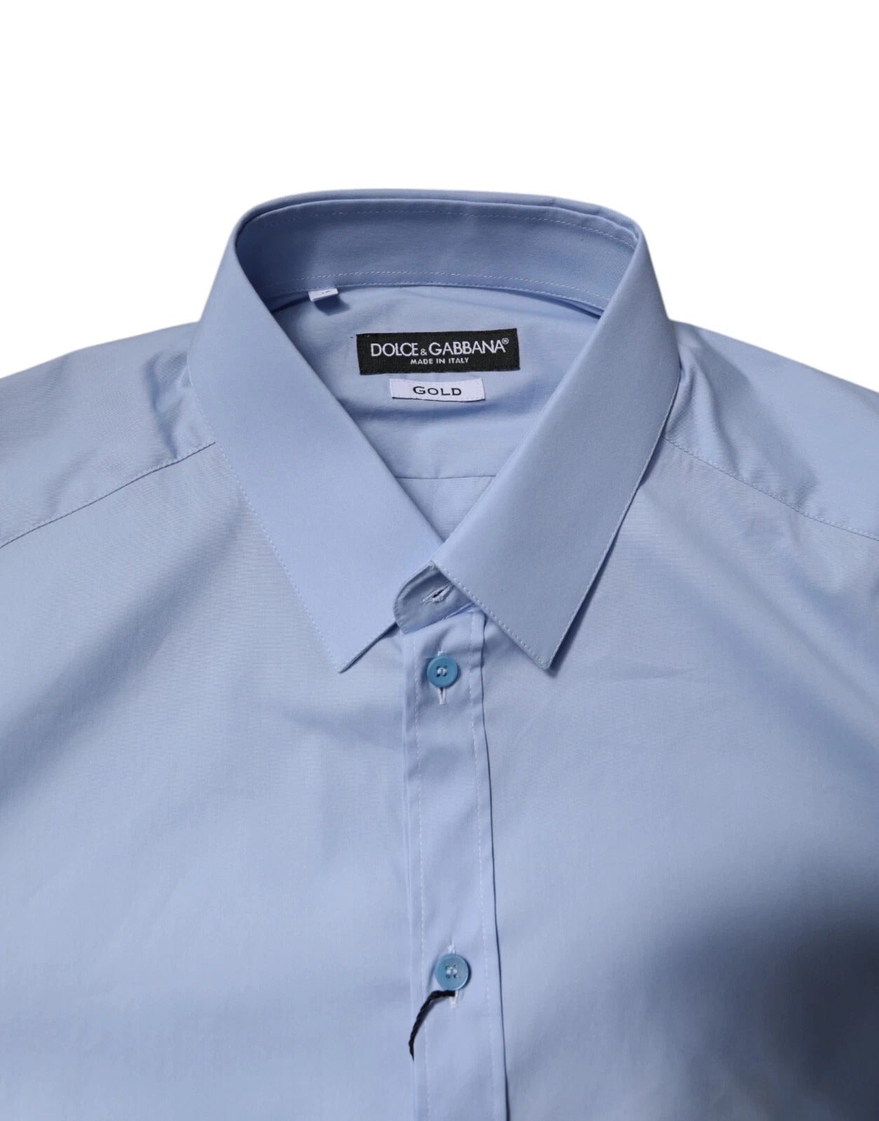 Dolce &amp; Gabbana Light Blue Cotton GOLD Dress Formal Shirt