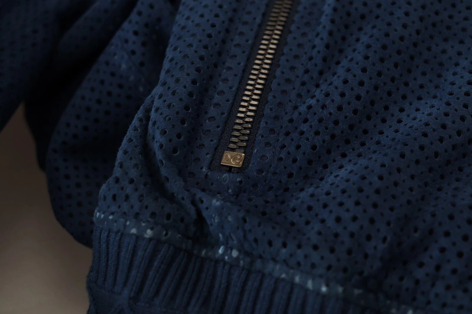 Dolce & Gabbana Blue Leather Perforated Full Zip Jacket