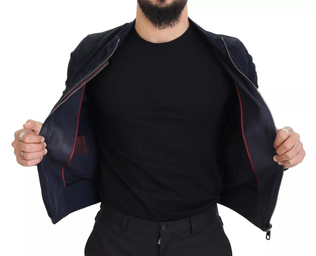 Dolce &amp; Gabbana Dark Blue Suede Lambskin Blouson Jacket