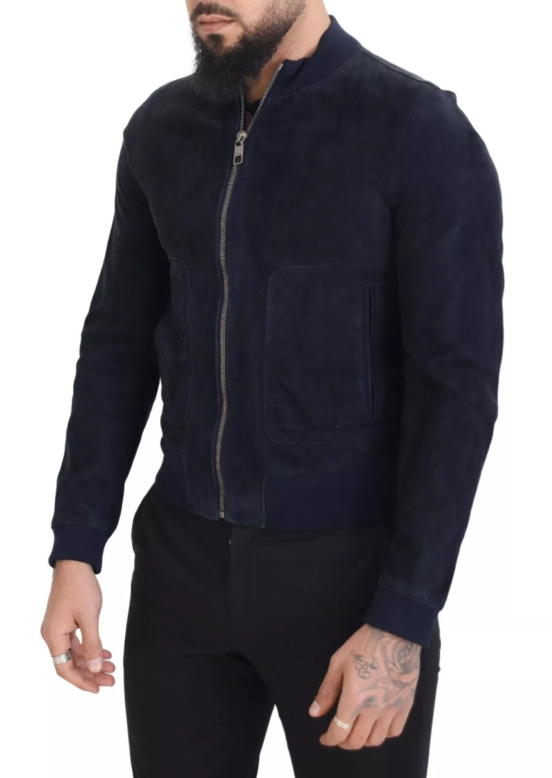 Dolce &amp; Gabbana Dark Blue Suede Lambskin Blouson Jacket