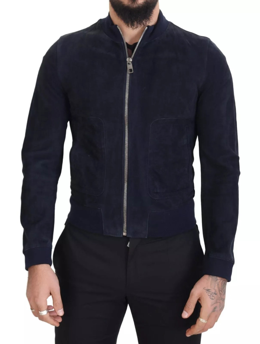 Dolce &amp; Gabbana Dark Blue Suede Lambskin Blouson Jacket
