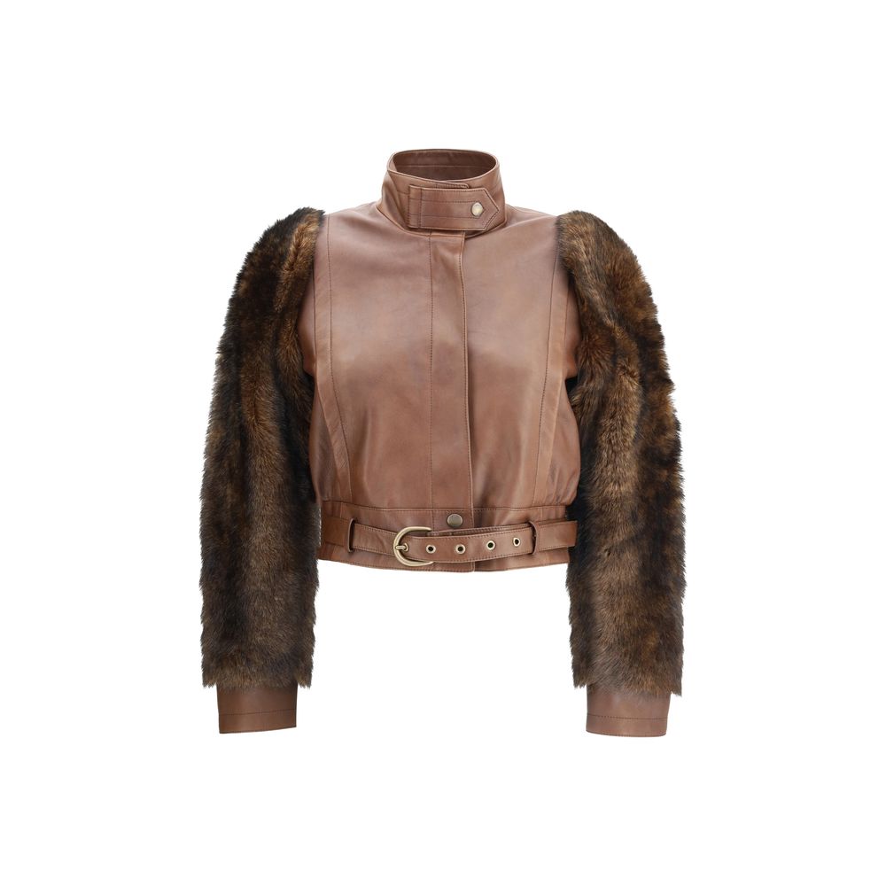 Chloé Leather and fur short jacket