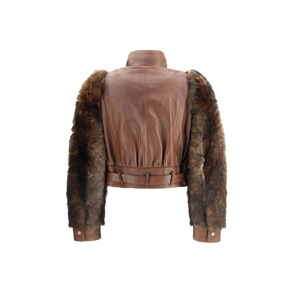 Chloé Leather and fur short jacket