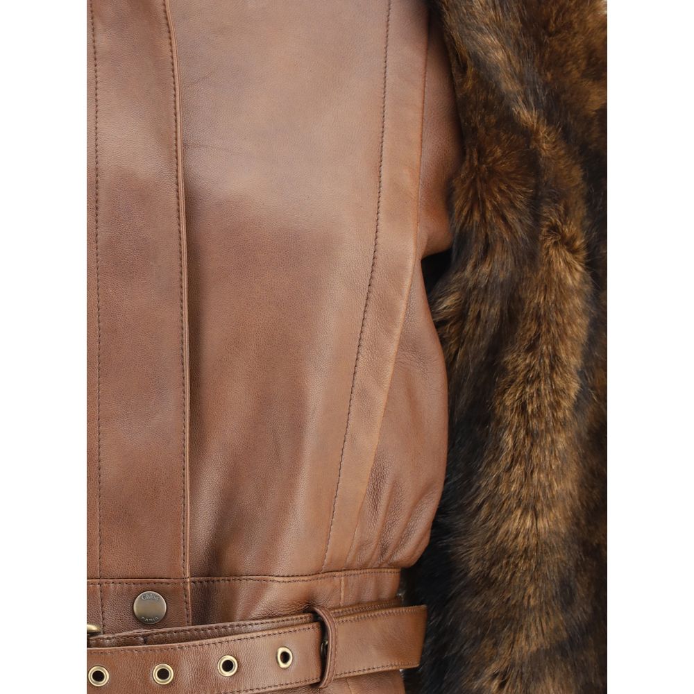 Chloé Leather and fur short jacket